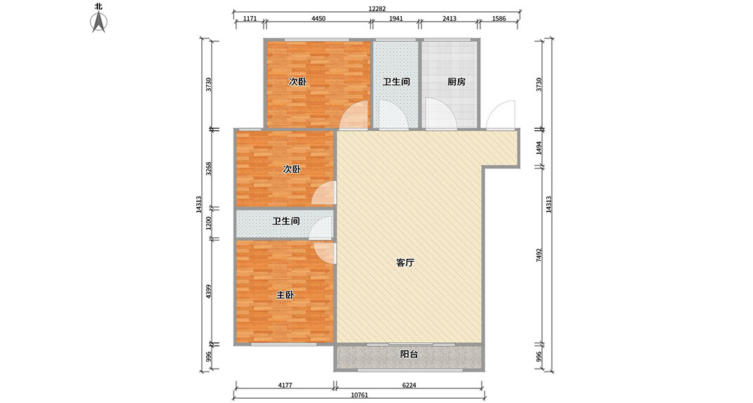 金海廣場154㎡三室一廳戶型平面布局圖.jpg